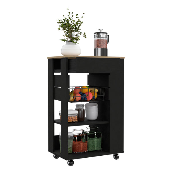 English Elm Kitchen Cart Sonex Black & Light Oak – Compact Mobile Kitchen Island with Drawer, Rack, Shelves & Casters B092S00124