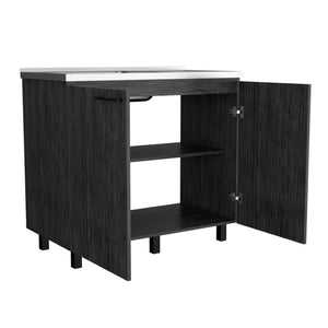 English Elm Utility Sink Cabinet Stainless Steel Basin Freestanding Farmhouse Storage Unit B092S00174