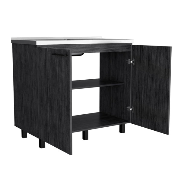 English Elm Utility Sink Cabinet Stainless Steel Basin Freestanding Farmhouse Storage Unit B092S00174