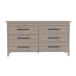 English Elm 6 Drawer Double Dresser Wezz Light Gray - Durable Particleboard, Black Metal Pulls, Smooth Gliders, 31.7" H B092S00141