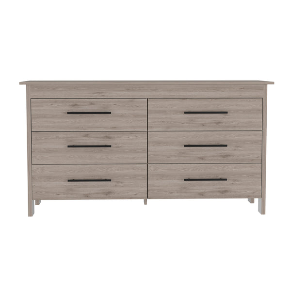English Elm 6 Drawer Double Dresser Wezz Light Gray - Durable Particleboard, Black Metal Pulls, Smooth Gliders, 31.7" H B092S00141