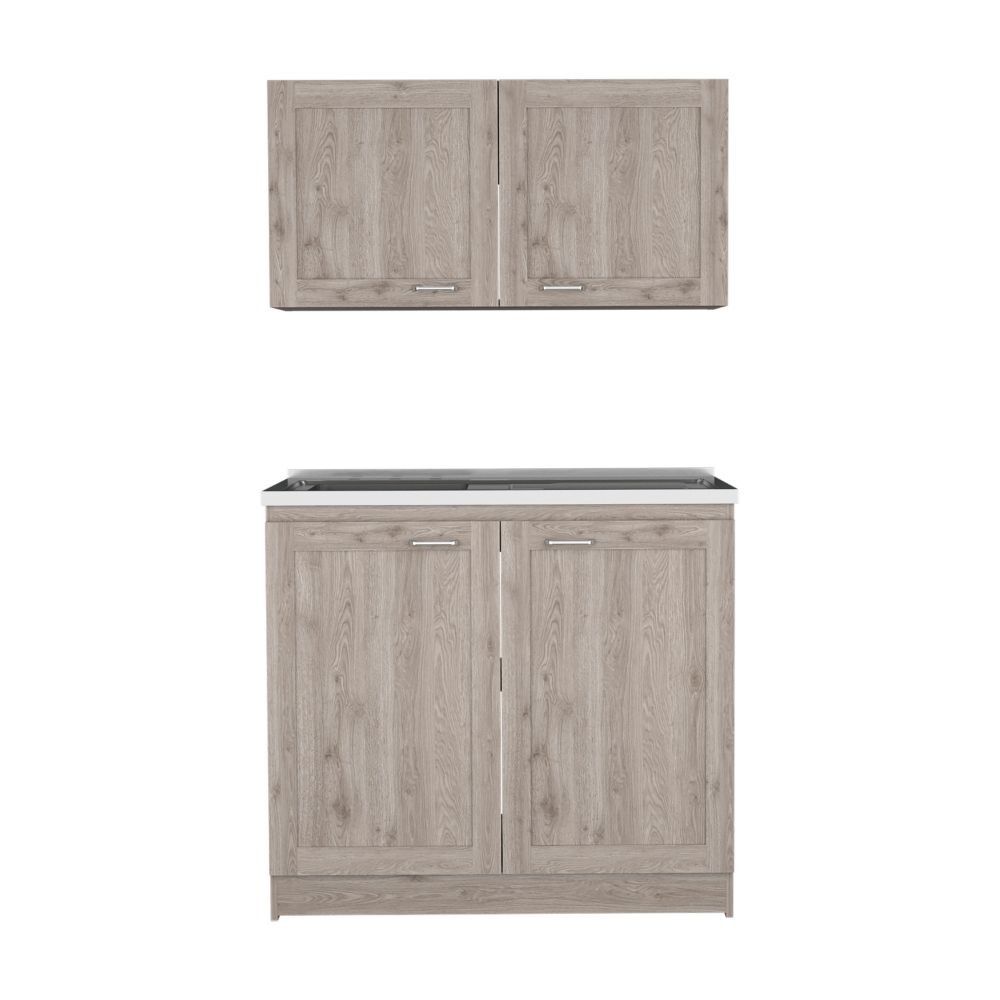 English Elm Cabinet Zeus Light Gray Kitchen Set with Durable Particle Board, Spacious Counters & Modern Design B092S00149