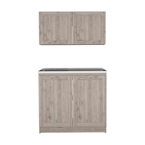 English Elm Cabinet Zeus Light Gray Kitchen Set with Durable Particle Board, Spacious Counters & Modern Design B092S00149
