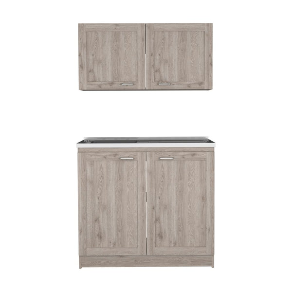 English Elm Cabinet Zeus Light Gray Kitchen Set with Durable Particle Board, Spacious Counters & Modern Design B092S00149