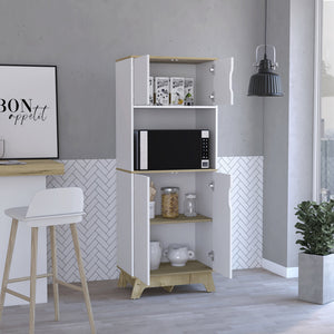 English Elm Microwave Tall Cabinet Wallas in Light Oak White Finish with Top & Bottom Doors, Counter Space Durable Particleboard Storage for Kitchen (35x20x6) B092S00137