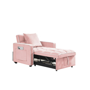 English Elm Three-in-one velvet sofa bed chair convertible recliner ottoman sleeper with tufted luxury comfort and support Pink W1359137401