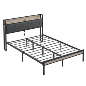 English Elm Queen Upholstered Platform Bed Steel Frame Usb Charging Under Bed Storage Modern W311133408