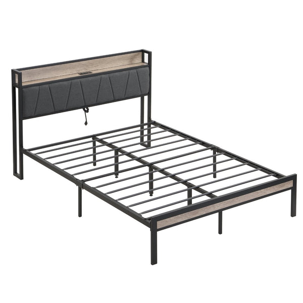 English Elm Queen Upholstered Platform Bed Steel Frame Usb Charging Under Bed Storage Modern W311133408