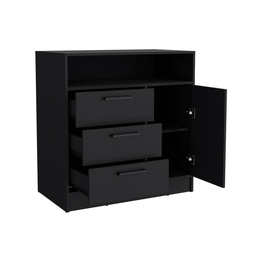 English Elm Drawer Dresser Torrey Black – 3-Drawer + Cabinet Storage, Smooth-Slide Drawers, Stylish Handles, Durable Particleboard B092S00167