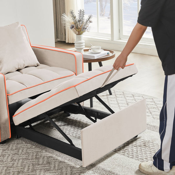 English Elm Three-in-one velvet sofa bed chair convertible recliner ottoman sleeper with tufted luxury comfort and support Creamy White W1359137405