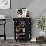 Sonex Kitchen Cart with Shelves, Rack, Drawer & Caster Wheels, Black/Light Oak, 14.50 x 22.40 x 35.40