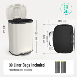 English Elm Curved Kitchen Trash Can 50L 13 Gallon Foot Pedal Soft-Close Stainless Steel Trash Bin, Sleek Design White W1550137559