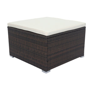 English Elm 11 Piece Patio Wicker Conversation Set with 10 Seats, Modular Layout, 3 Under-Seat Storage Boxes, Brown Wicker White Cushions W329S00047