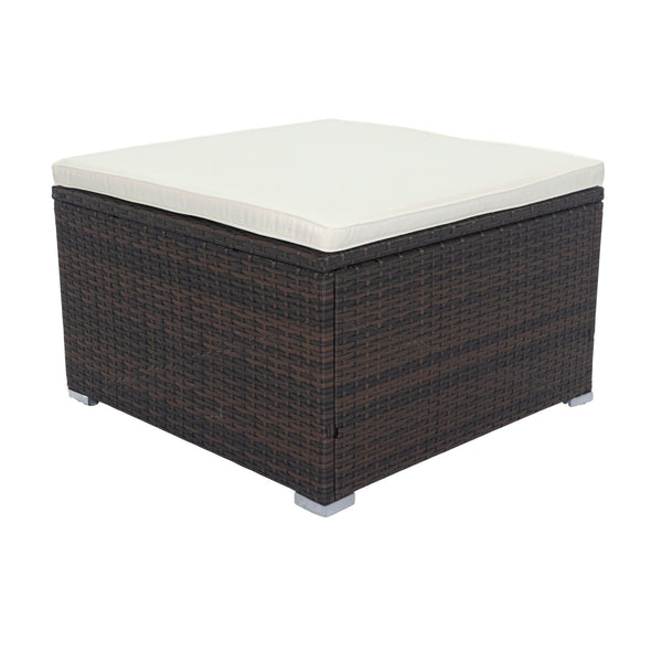 English Elm 11 Piece Patio Wicker Conversation Set with 10 Seats, Modular Layout, 3 Under-Seat Storage Boxes, Brown Wicker White Cushions W329S00047