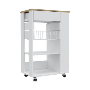 English Elm Kitchen Cart Sonex White & Light Oak — Mobile Kitchen Storage with Drawer, Two Shelves, Rack, Casters, Durable Particleboard (16x14x5) B092S00125