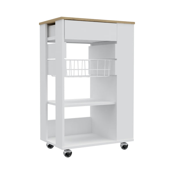 English Elm Kitchen Cart Sonex White & Light Oak — Mobile Kitchen Storage with Drawer, Two Shelves, Rack, Casters, Durable Particleboard (16x14x5) B092S00125