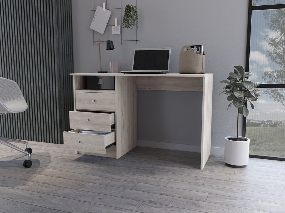 English Elm Computer Desk Fremont Light Gray with 46.1" Worksurface, 3 Drawers & Durable Particle Board Design B092S00160