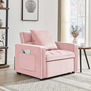 English Elm Three-in-one velvet sofa bed chair convertible recliner ottoman sleeper with tufted luxury comfort and support Pink W1359137401