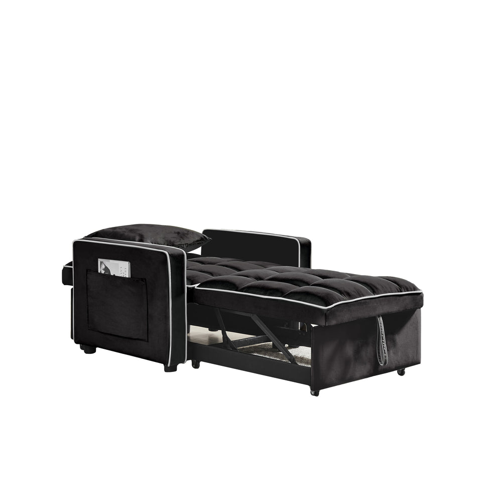 English Elm Three-in-one velvet sofa bed chair convertible recliner ottoman sleeper with tufted luxury comfort and support Black W1359137373