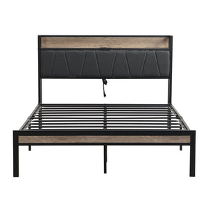 English Elm Queen Upholstered Platform Bed Steel Frame Usb Charging Under Bed Storage Modern W311133408
