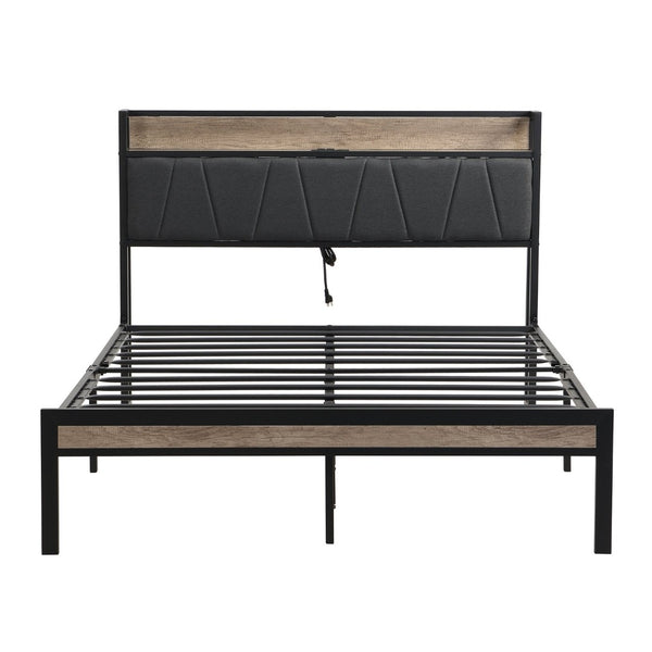 English Elm Queen Upholstered Platform Bed Steel Frame Usb Charging Under Bed Storage Modern W311133408