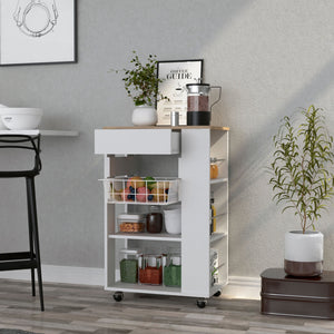 English Elm Kitchen Cart Sonex White & Light Oak — Mobile Kitchen Storage with Drawer, Two Shelves, Rack, Casters, Durable Particleboard (16x14x5) B092S00125