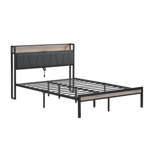 English Elm Queen Upholstered Platform Bed Steel Frame Usb Charging Under Bed Storage Modern W311133408