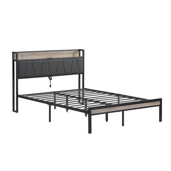 English Elm Queen Upholstered Platform Bed Steel Frame Usb Charging Under Bed Storage Modern W311133408