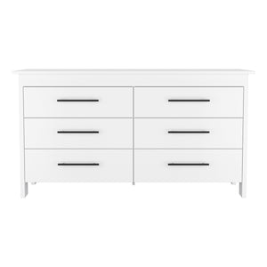 English Elm 6 Drawer Double Dresser Wezz White - Durable Particle Board, 6 Spacious Drawers, Black Metal Pulls, 31.7" Height B092S00126