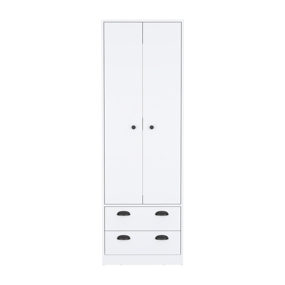 English Elm Armoire Hobbs White 2-Door Wardrobe with Hanging Rod & 2 Deep Drawers, Sleek Handles, Durable Particleboard B092S00155