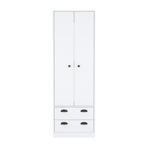 English Elm Armoire Hobbs White 2-Door Wardrobe with Hanging Rod & 2 Deep Drawers, Sleek Handles, Durable Particleboard B092S00155
