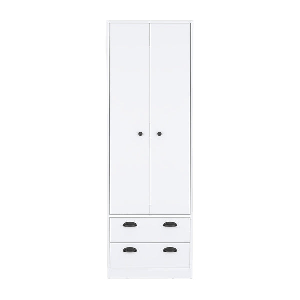 English Elm Armoire Hobbs White 2-Door Wardrobe with Hanging Rod & 2 Deep Drawers, Sleek Handles, Durable Particleboard B092S00155