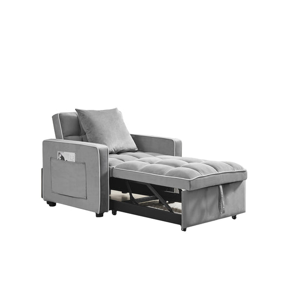 English Elm Three-in-one velvet sofa bed chair convertible recliner ottoman sleeper with tufted luxury comfort and support Grey W1359137376