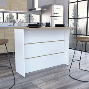 English Elm Kitchen Bar Dayton Light Oak Kitchen Island with 47.2" Workstation, Dual-Tier Shelves, Mobile Durable Design B092S00172