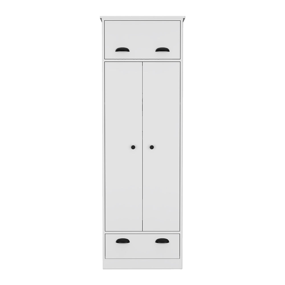 English Elm Armoire Dumas Slim White Bedroom Wardrobe with Hanging Rod, Top-Hinged and Lower Drawers for Space-Saving Storage B092S00157