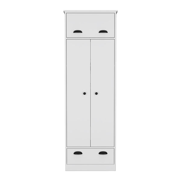 English Elm Armoire Dumas Slim White Bedroom Wardrobe with Hanging Rod, Top-Hinged and Lower Drawers for Space-Saving Storage B092S00157