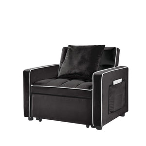 English Elm Three-in-one velvet sofa bed chair convertible recliner ottoman sleeper with tufted luxury comfort and support Black W1359137373