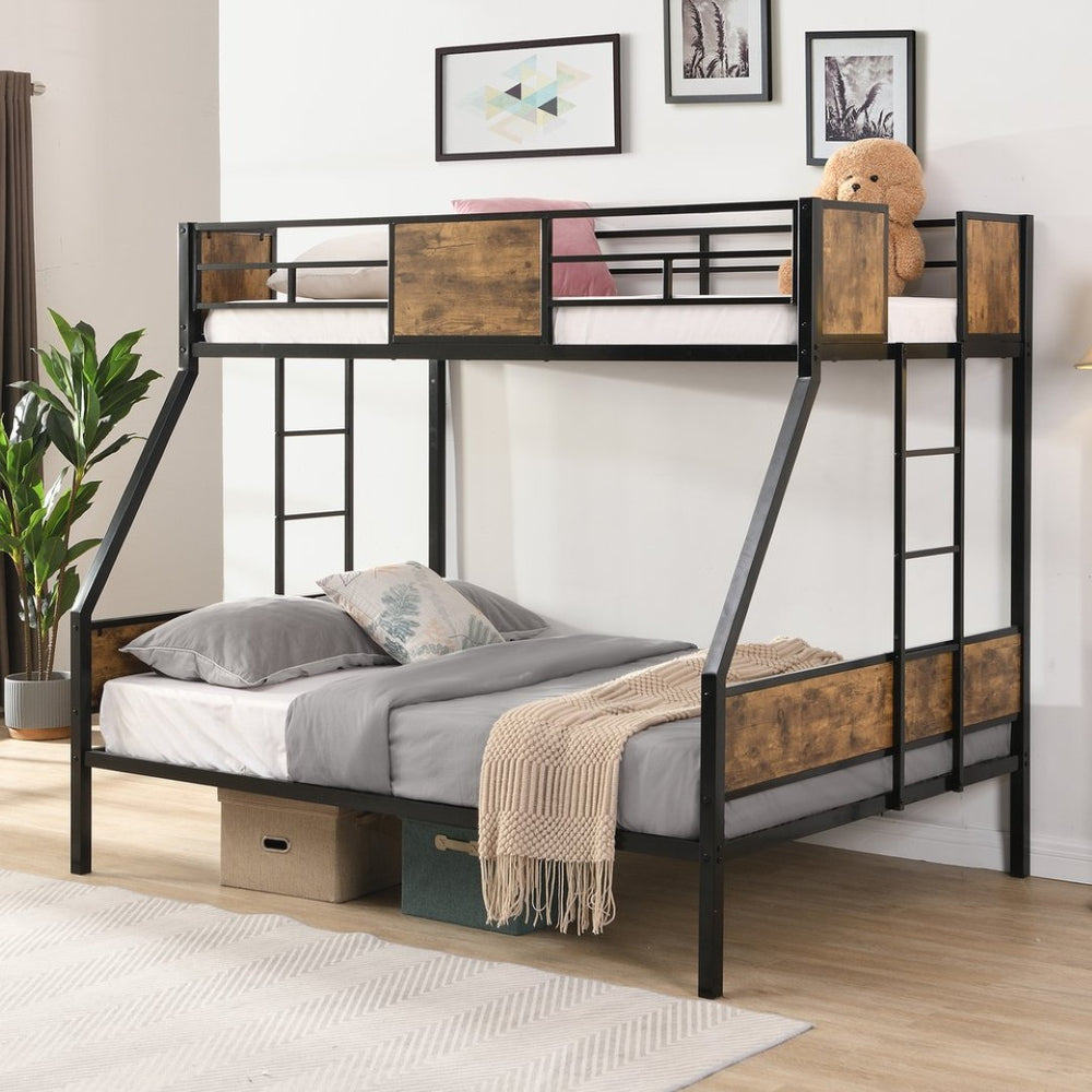 English Elm Twin Over Full Steel Bunk Bed with Dual Ladders Guardrail and Under Bed Storage W311133413