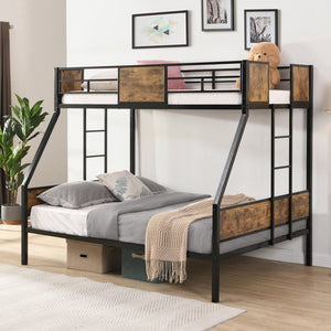 English Elm Twin Over Full Steel Bunk Bed with Dual Ladders Guardrail and Under Bed Storage W311133413