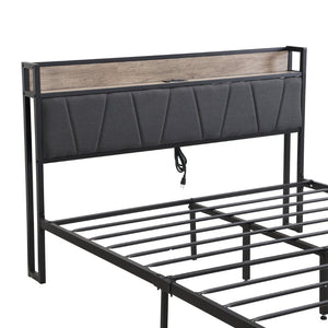 English Elm Queen Upholstered Platform Bed Steel Frame Usb Charging Under Bed Storage Modern W311133402