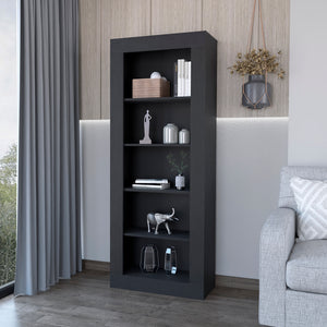 English Elm Bookcase Wray 5-Tier Black Office Shelf - Sturdy Particle Board Display Unit for Books & Decor, 73" tall B092S00161