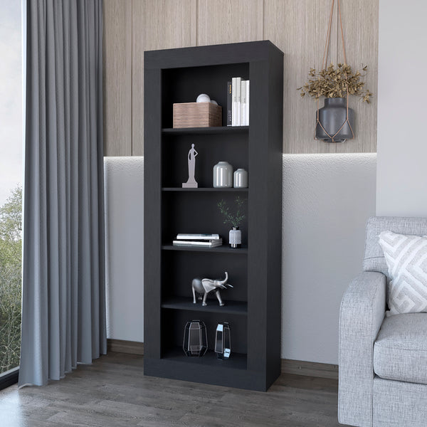 English Elm Bookcase Wray 5-Tier Black Office Shelf - Sturdy Particle Board Display Unit for Books & Decor, 73" tall B092S00161