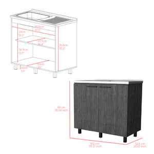 English Elm Utility Sink Cabinet Stainless Steel Basin Freestanding Farmhouse Storage Unit B092S00174
