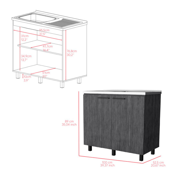 English Elm Utility Sink Cabinet Stainless Steel Basin Freestanding Farmhouse Storage Unit B092S00174