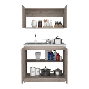 English Elm Cabinet Zeus Light Gray Kitchen Set with Durable Particle Board, Spacious Counters & Modern Design B092S00149