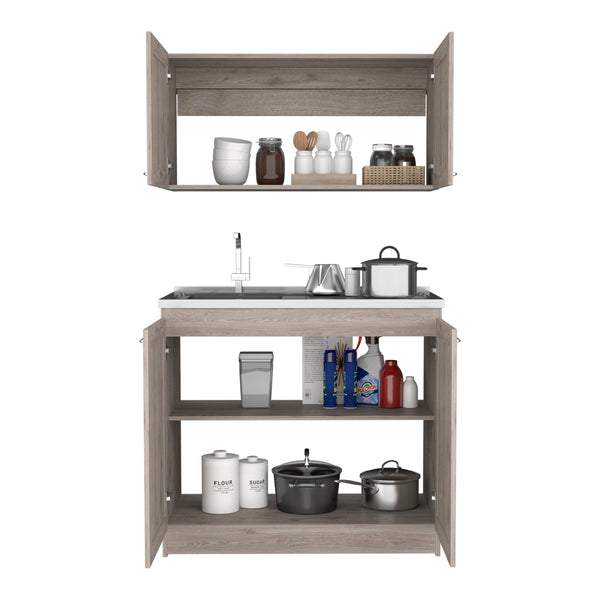 English Elm Cabinet Zeus Light Gray Kitchen Set with Durable Particle Board, Spacious Counters & Modern Design B092S00149