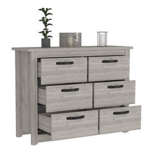 English Elm 6 Drawer Double Dresser Toret Light Gray – Spacious 6-Drawer Bedroom Chest, Durable Particleboard, Metal Hardware B092S00131
