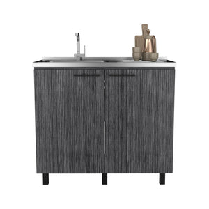 English Elm Utility Sink Cabinet Stainless Steel Basin Freestanding Farmhouse Storage Unit B092S00174