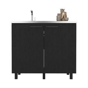 English Elm Utility Sink Cabinet Stainless Steel Basin Freestanding Farmhouse Storage Unit B092S00152