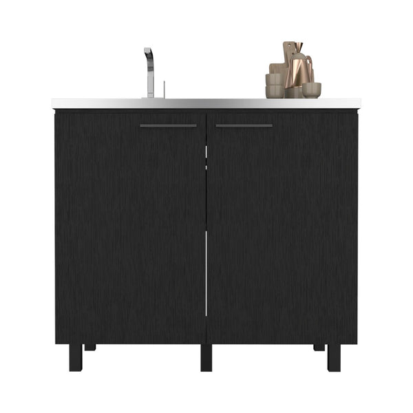 English Elm Utility Sink Cabinet Stainless Steel Basin Freestanding Farmhouse Storage Unit B092S00152